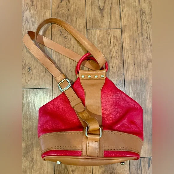 RARE Valentina Sling Backpack Real Finest Italian Red Leather Convertible Bag - Picture 12 of 16